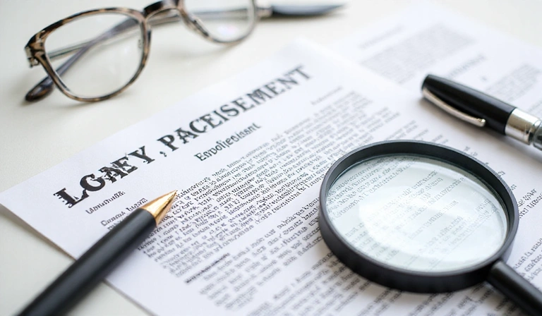 Legal document with a magnifying glass