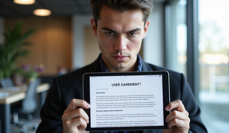 Person reading a user agreement on a tablet